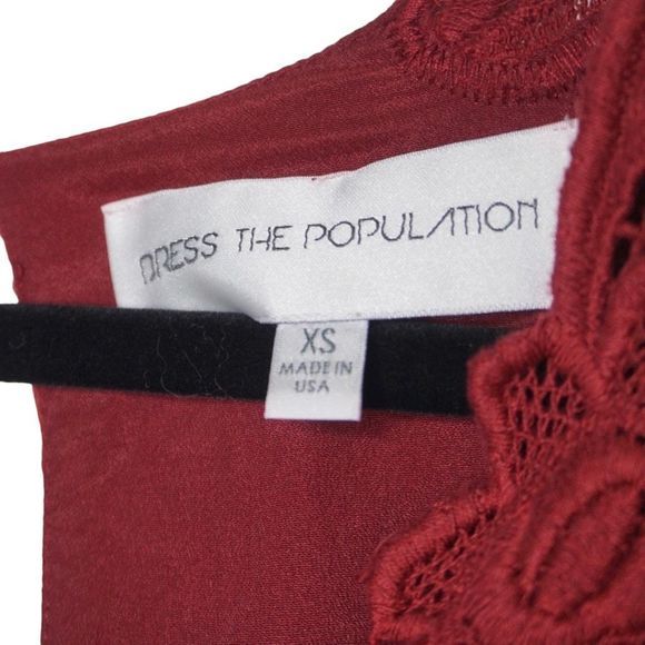 Dress The Population Red Flowy Long Maxi Dress Short Sleeve Lace Sz XS Women's - Picture 4 of 6